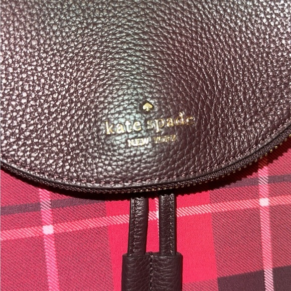 Kate Spade Leila Red Plaid Medium Flap Backpack Leather - Picture 5 of 6